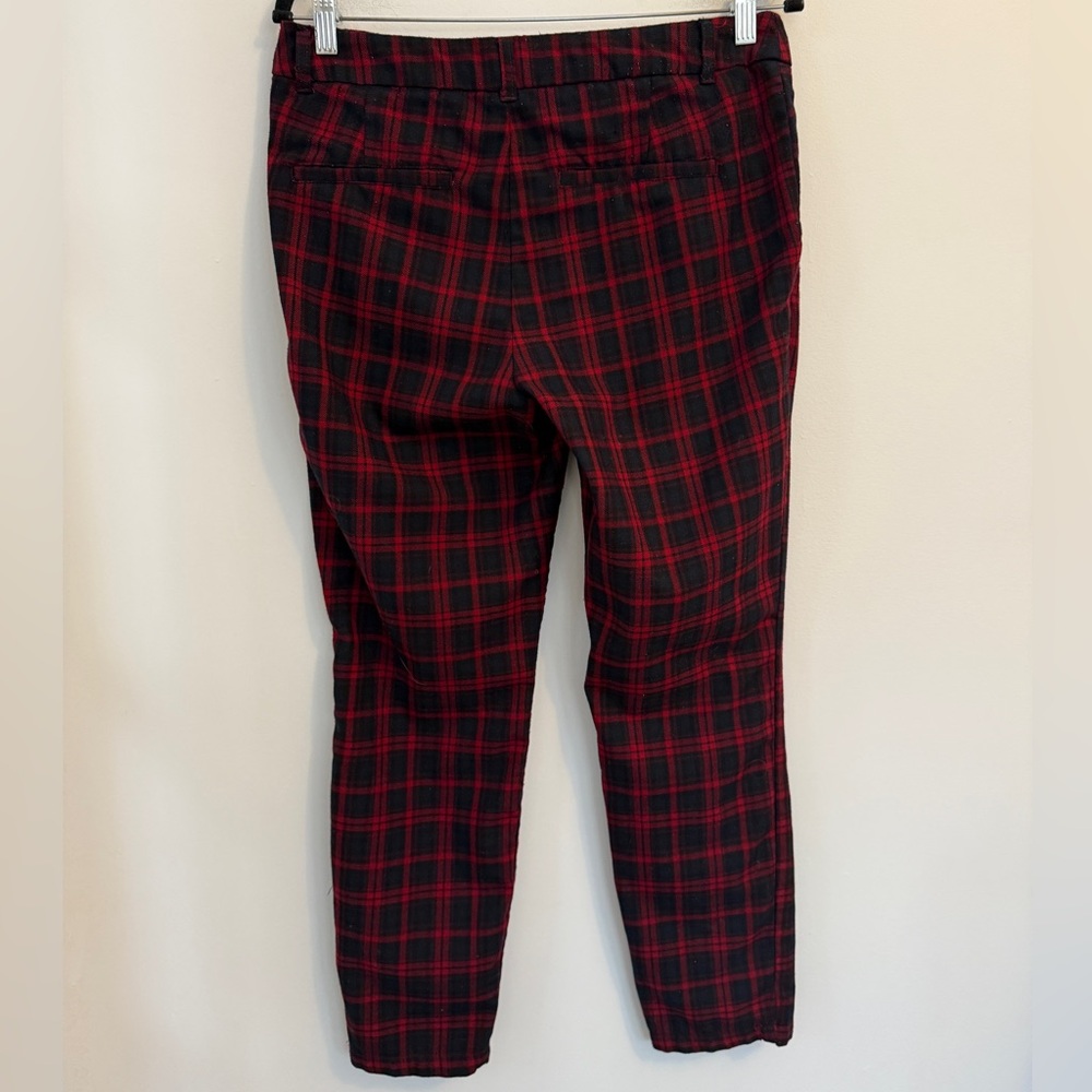 H&M L.O.G.G. Navy Red Plaid Trousers Straight Leg Pants Size 8 - Picture 6 of 12